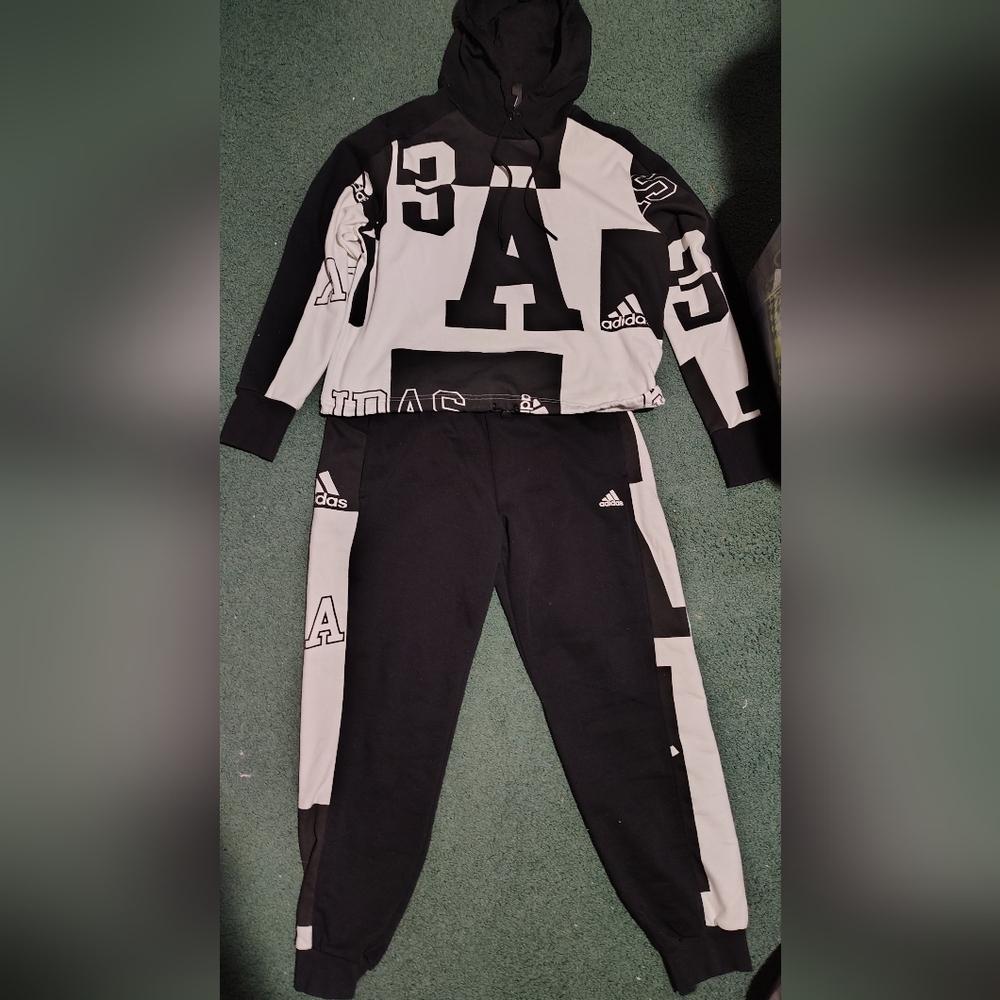 Adidas Monochrome Graphic Hoodie and Joggers L/M